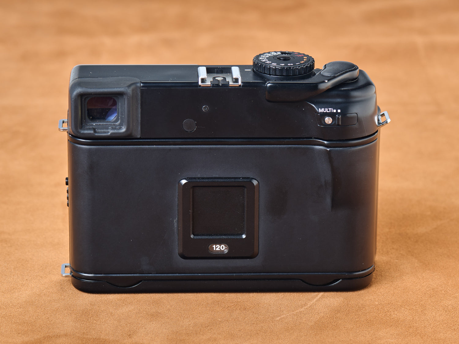 Mamiya 7 ii rangefinder black camera. Back view.
