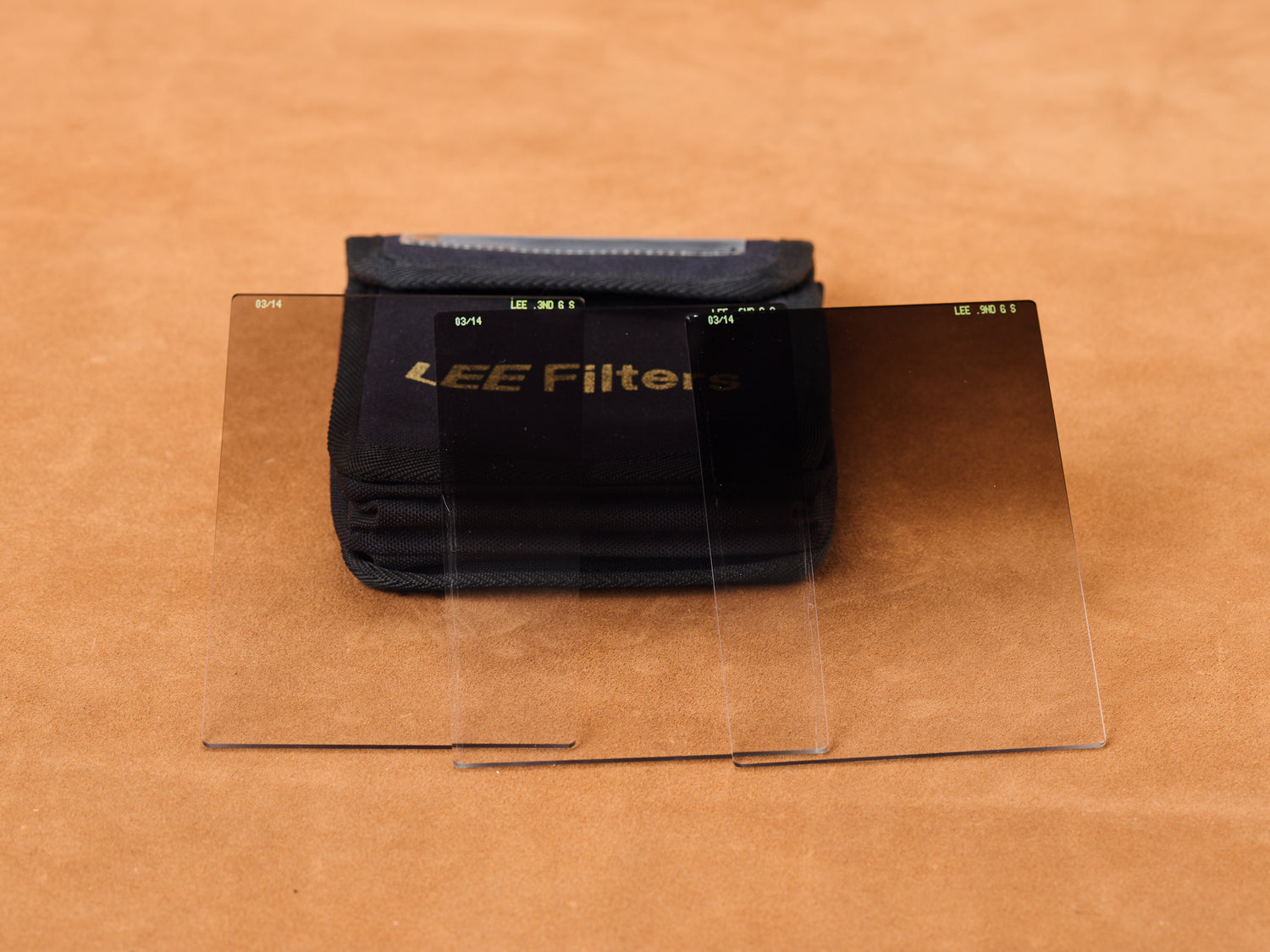 Three 100x150mm soft graduated ND resin filters with black LEE Filters padded case